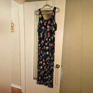 Beautiful, roses, navy maxi dress.